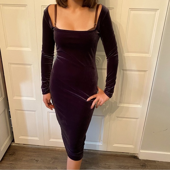 Vintage Wayne Clark dress mermaid velour long sleeve square neck line - Picture 2 of 15